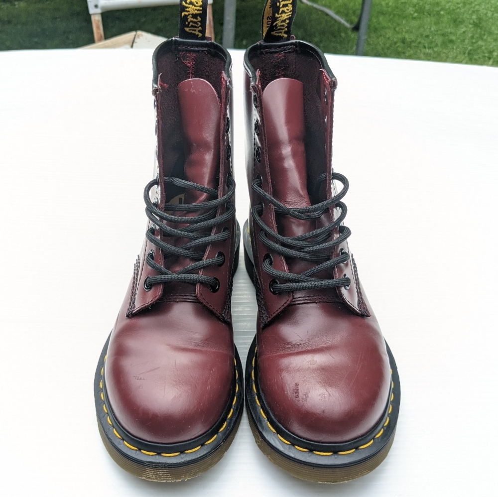 DOC MARTENS Smooth Leather Cherry Red Laceup Boots - Picture 6 of 10